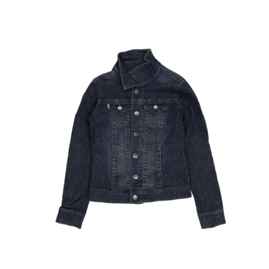 Classic Vintage Mid-Wash Blue Denim Jacket for Women Size 10 Cotton Blend Collared Casual