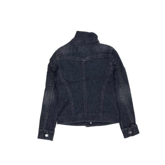 Classic Vintage Mid-Wash Blue Denim Jacket for Women Size 10 Cotton Blend Collared Casual