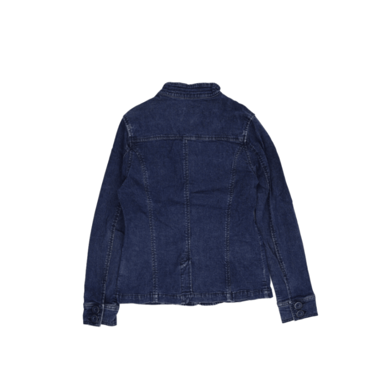 Lady Hathaway Denim Utility Jacket Blue Small Cotton Long Sleeve Military Collar Vintage