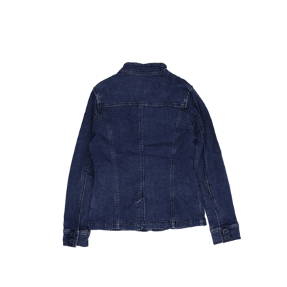 Lady Hathaway Denim Utility Jacket Blue Small Cotton Long Sleeve Military Collar Vintage