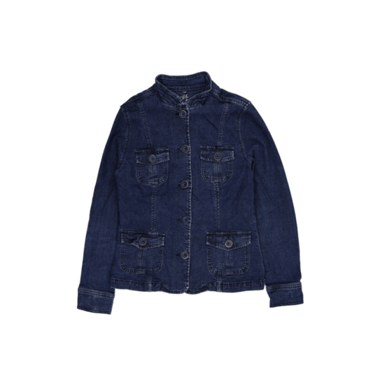 Lady Hathaway Denim Utility Jacket Blue Small Cotton Long Sleeve Military Collar Vintage