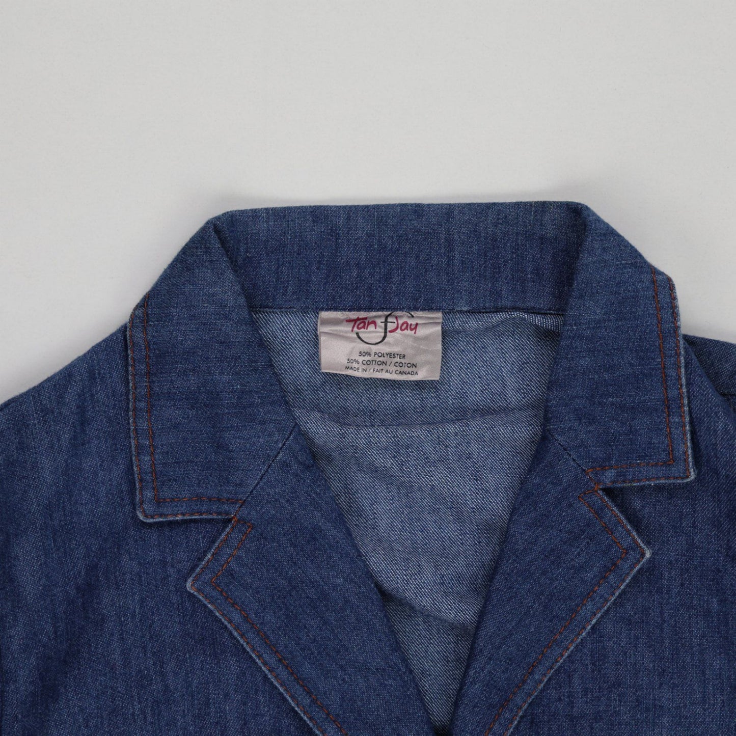 Tan Jay Vintage Blue Denim Blazer Jacket Women's Medium 50% Cotton 50% Polyester Notched Collar Smart Casual