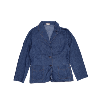 Tan Jay Vintage Blue Denim Blazer Jacket Women's Medium 50% Cotton 50% Polyester Notched Collar Smart Casual
