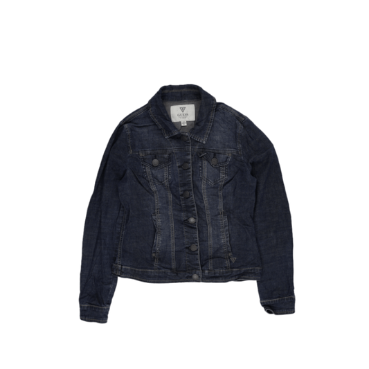 Guess Women's Denim Jacket Dark Blue Size Medium Cotton Blend
