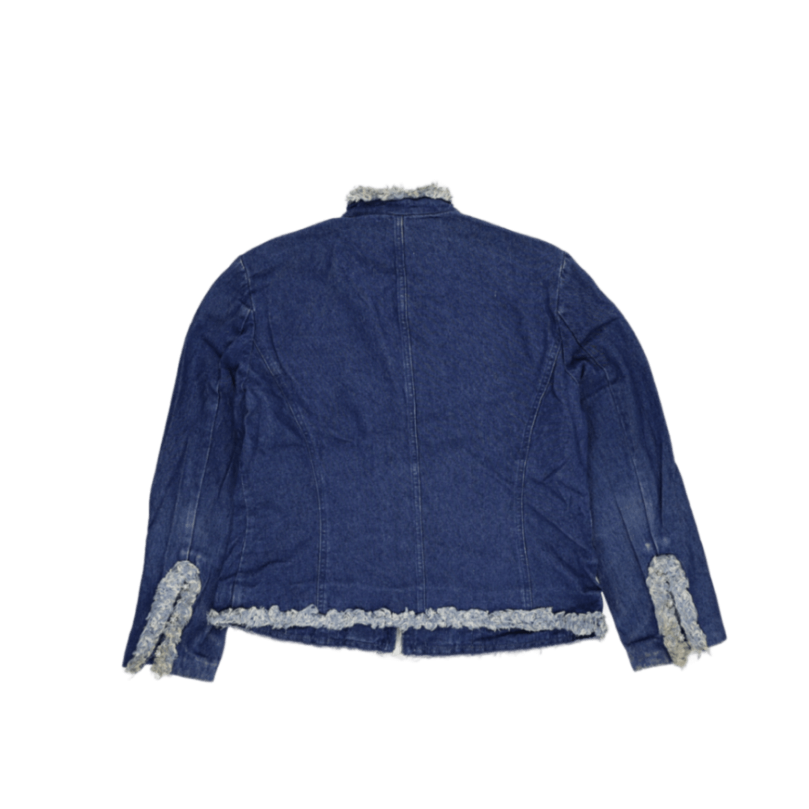 Westport Vintage Denim Blue Casual Jacket Large 100% Cotton Frayed Edge Trim Crew Neck