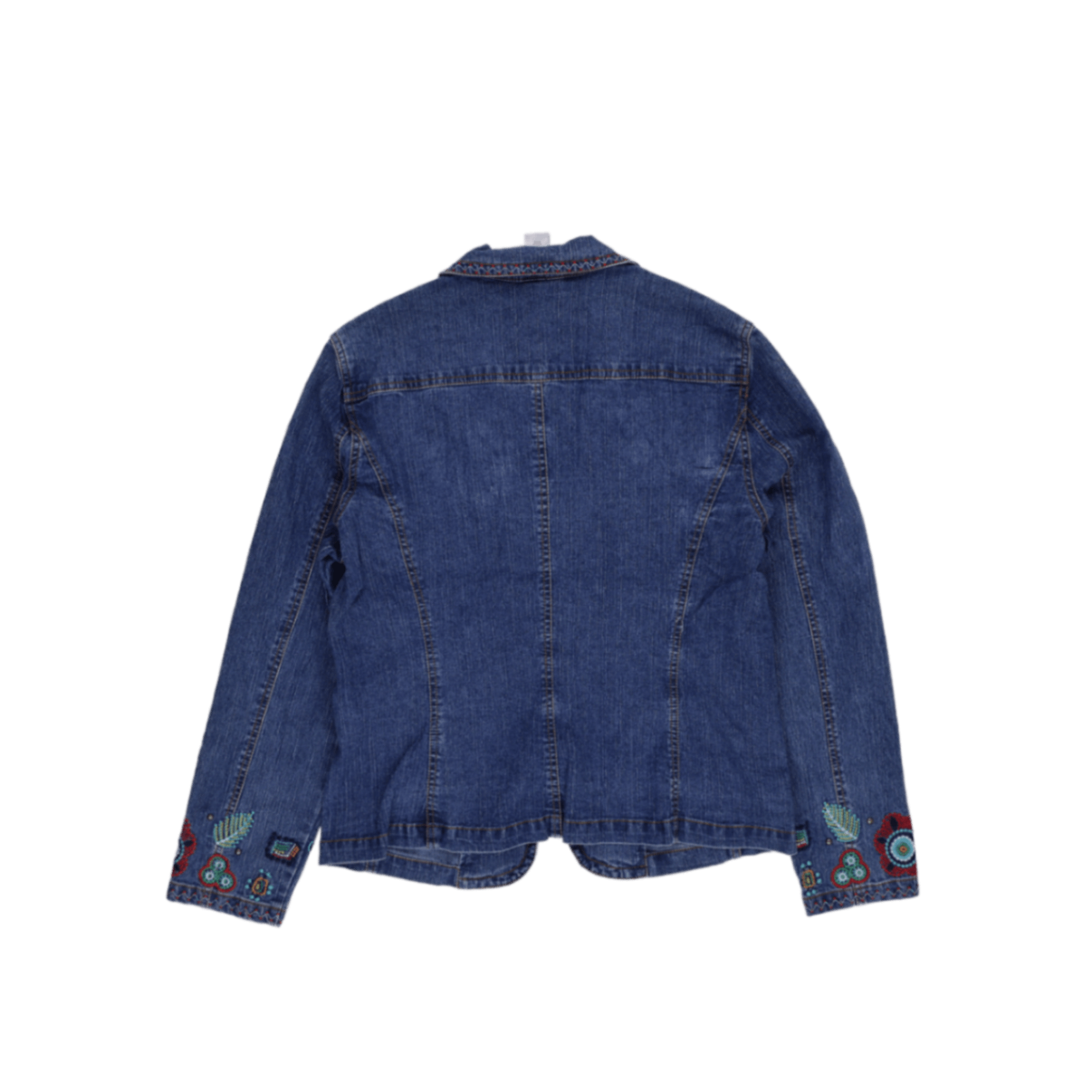 New Ruby Rd Denim Jacket Blue Size S 97 Cotton 3 Spandex Lapel Collar Floral Embroidery