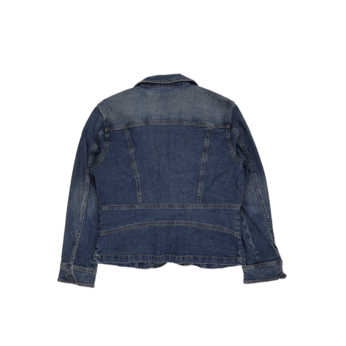 St John's Bay Vintage Blue Denim Blazer Jacket Petite Large UK 14 98 Cotton 2 Spandex Collared