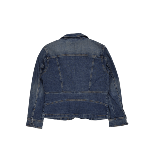 St John's Bay Vintage Blue Denim Blazer Jacket Petite Large UK 14 98 Cotton 2 Spandex Collared