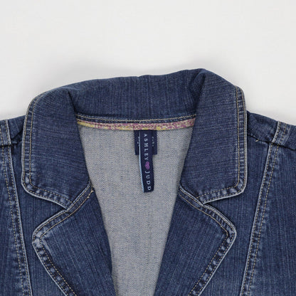 Ashley Judd Women's Peplum Denim Blazer Jacket Blue Size M 85 Cotton 13 Polyester 2 Spandex