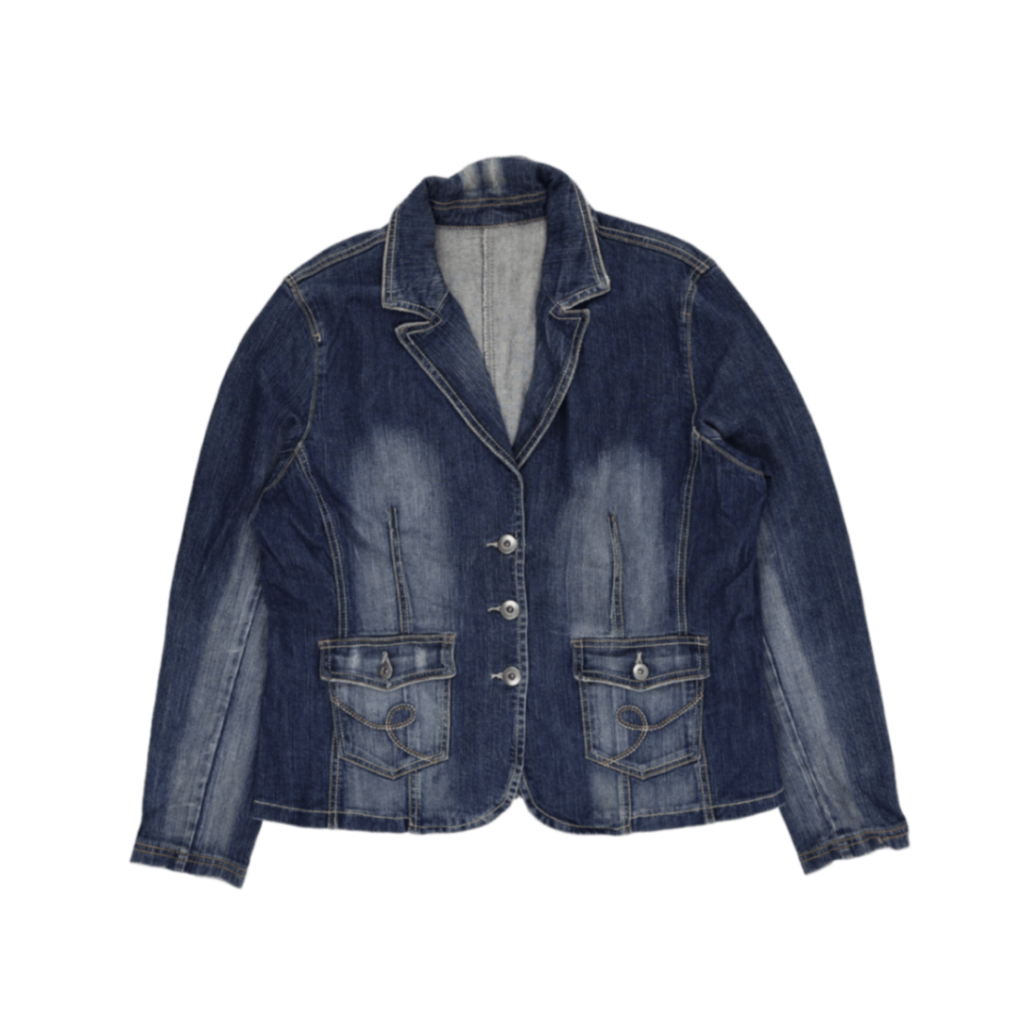 Vintage Blue Denim Blazer Jacket for Women Preloved Collared Style