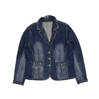 Vintage Blue Denim Blazer Jacket for Women Preloved Collared Style