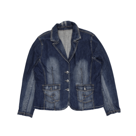 Vintage Blue Denim Blazer Jacket for Women Preloved Collared Style
