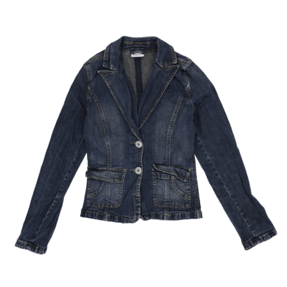 Urban Kilo Womens Dark Blue Denim Blazer Jacket EU 38 UK 10 Cotton Blend Notched Lapel