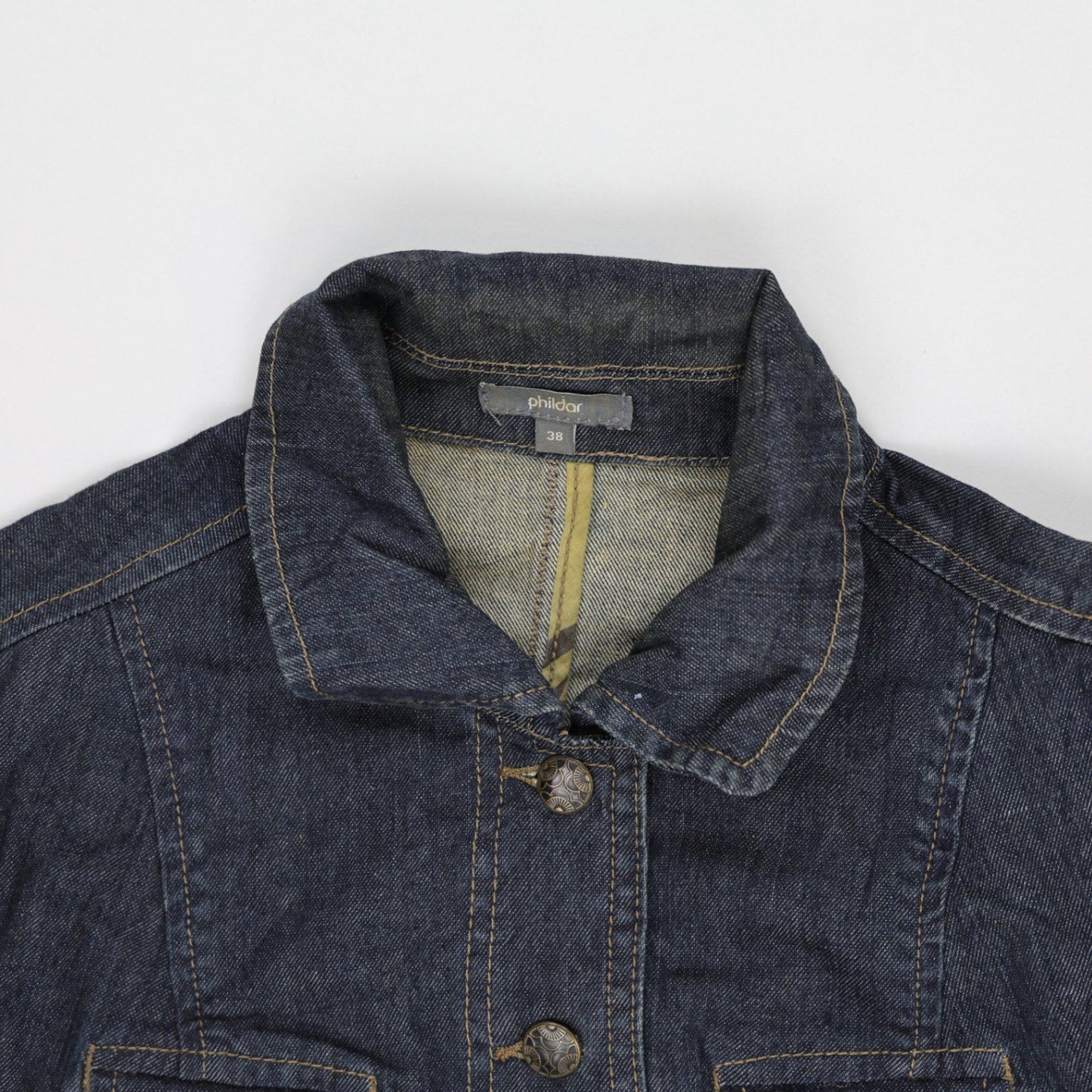 Phildar Women's Vintage Dark Blue Denim Jacket Size 38 100% Cotton Collared