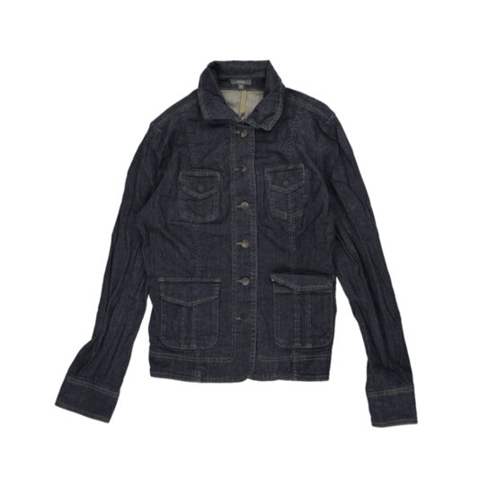 Phildar Women's Vintage Dark Blue Denim Jacket Size 38 100% Cotton Collared