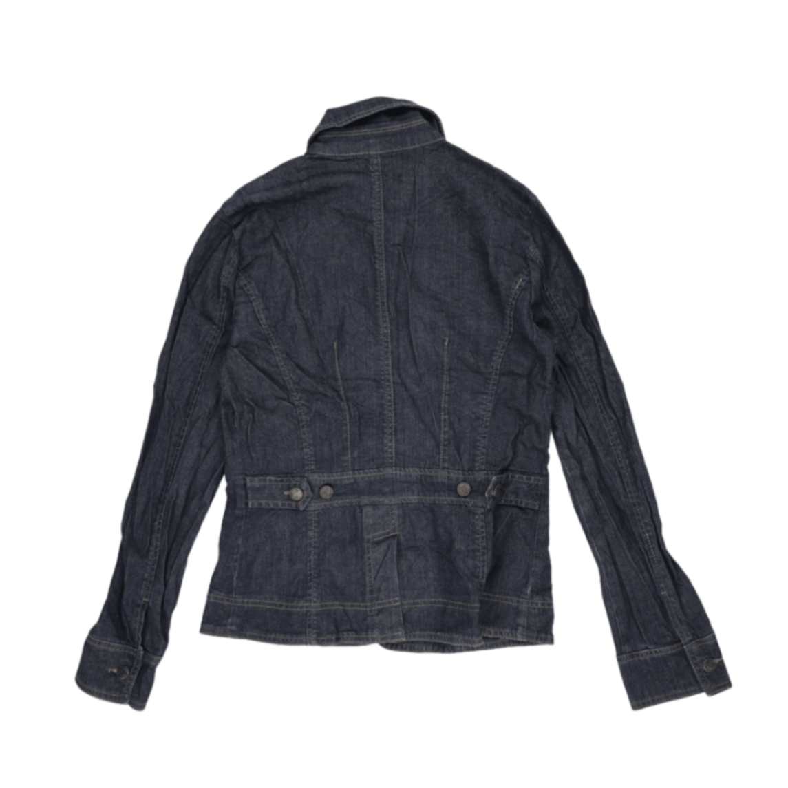 Phildar Women's Vintage Dark Blue Denim Jacket Size 38 100% Cotton Collared