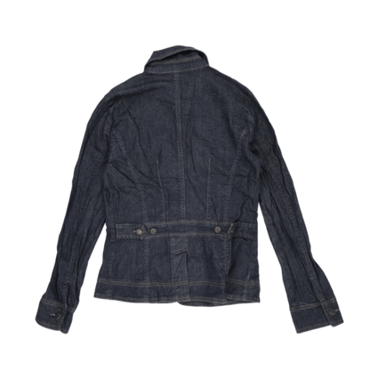 Phildar Women's Vintage Dark Blue Denim Jacket Size 38 100% Cotton Collared