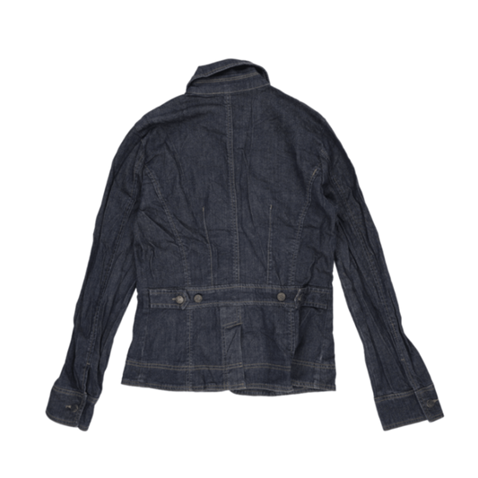 Phildar Women's Vintage Dark Blue Denim Jacket Size 38 100% Cotton Collared