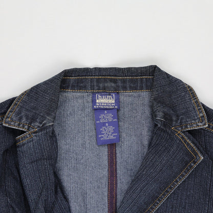 B.U.M. Equipment Women's Vintage Blue Denim Blazer Jacket Size Small 70% Cotton 28% Polyester 2% Spandex Notched Collar