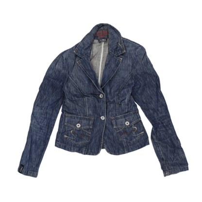 Venice Beach Women's Vintage Blue Cotton Fitted Blazer Jacket Size 38 UK 10