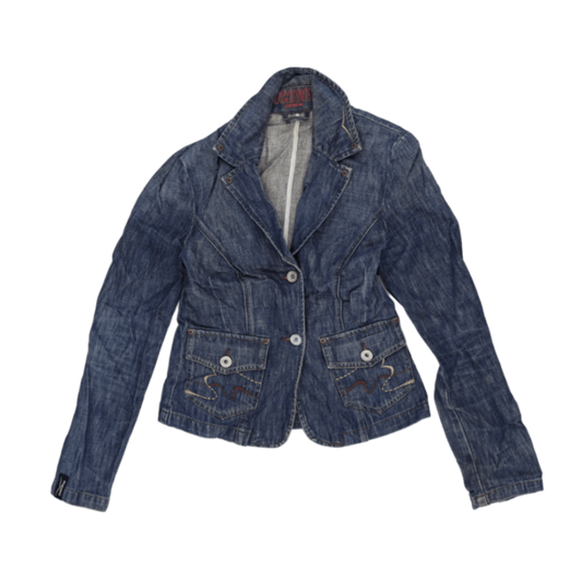 Venice Beach Women's Vintage Blue Cotton Fitted Blazer Jacket Size 38 UK 10