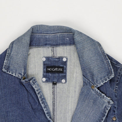 No Excuse Womens Blue Denim Fitted Blazer Jacket Size 36 Small Vintage Cotton