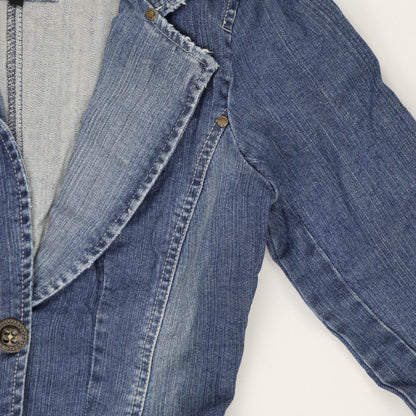 No Excuse Womens Blue Denim Fitted Blazer Jacket Size 36 Small Vintage Cotton