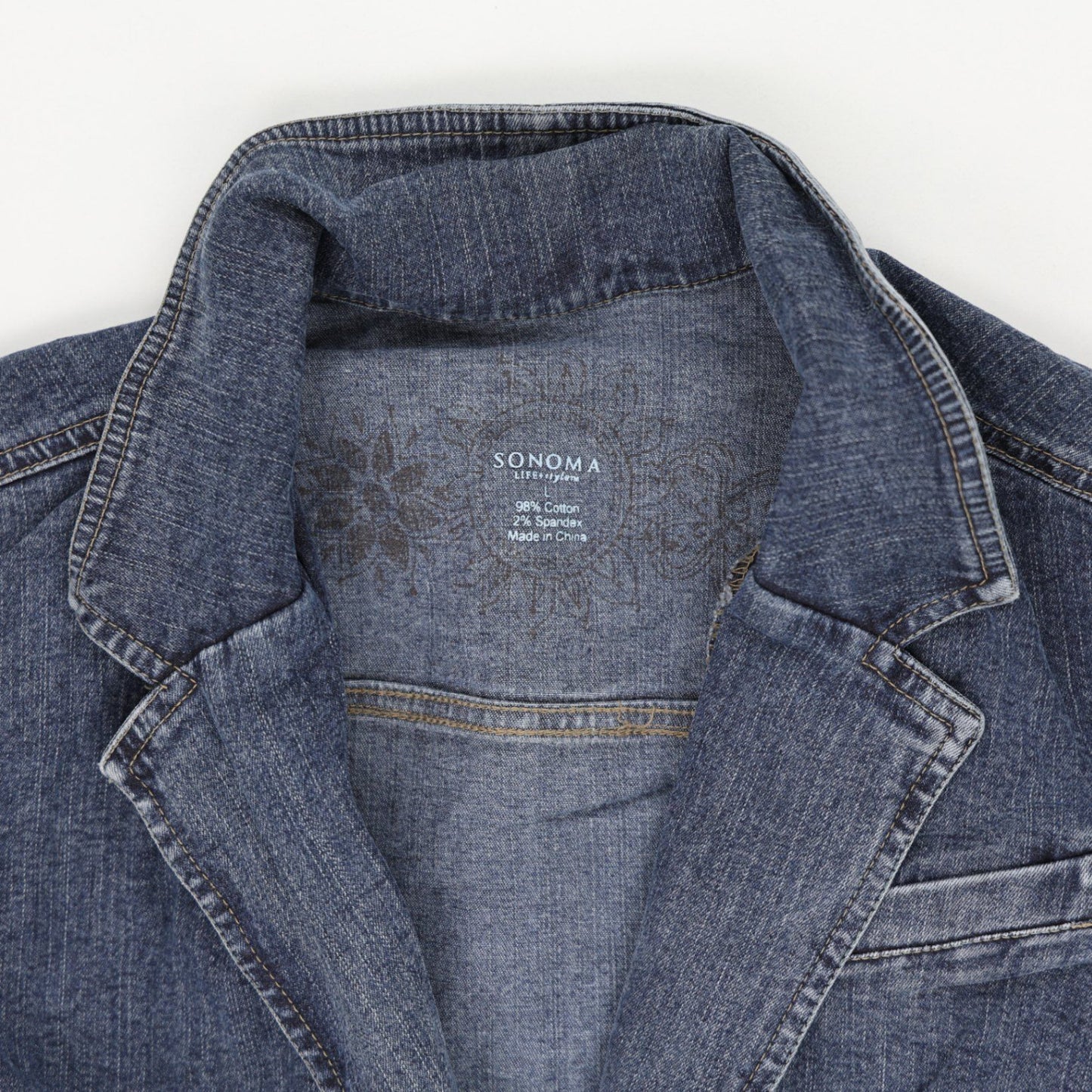 Sonoma Womens Vintage Denim Blazer Jacket Blue Size L 98 Cotton 2 Spandex Collared