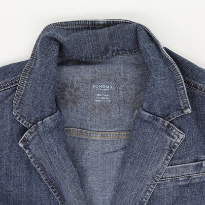 Sonoma Womens Vintage Denim Blazer Jacket Blue Size L 98 Cotton 2 Spandex Collared