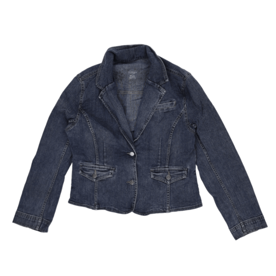 Sonoma Womens Vintage Denim Blazer Jacket Blue Size L 98 Cotton 2 Spandex Collared