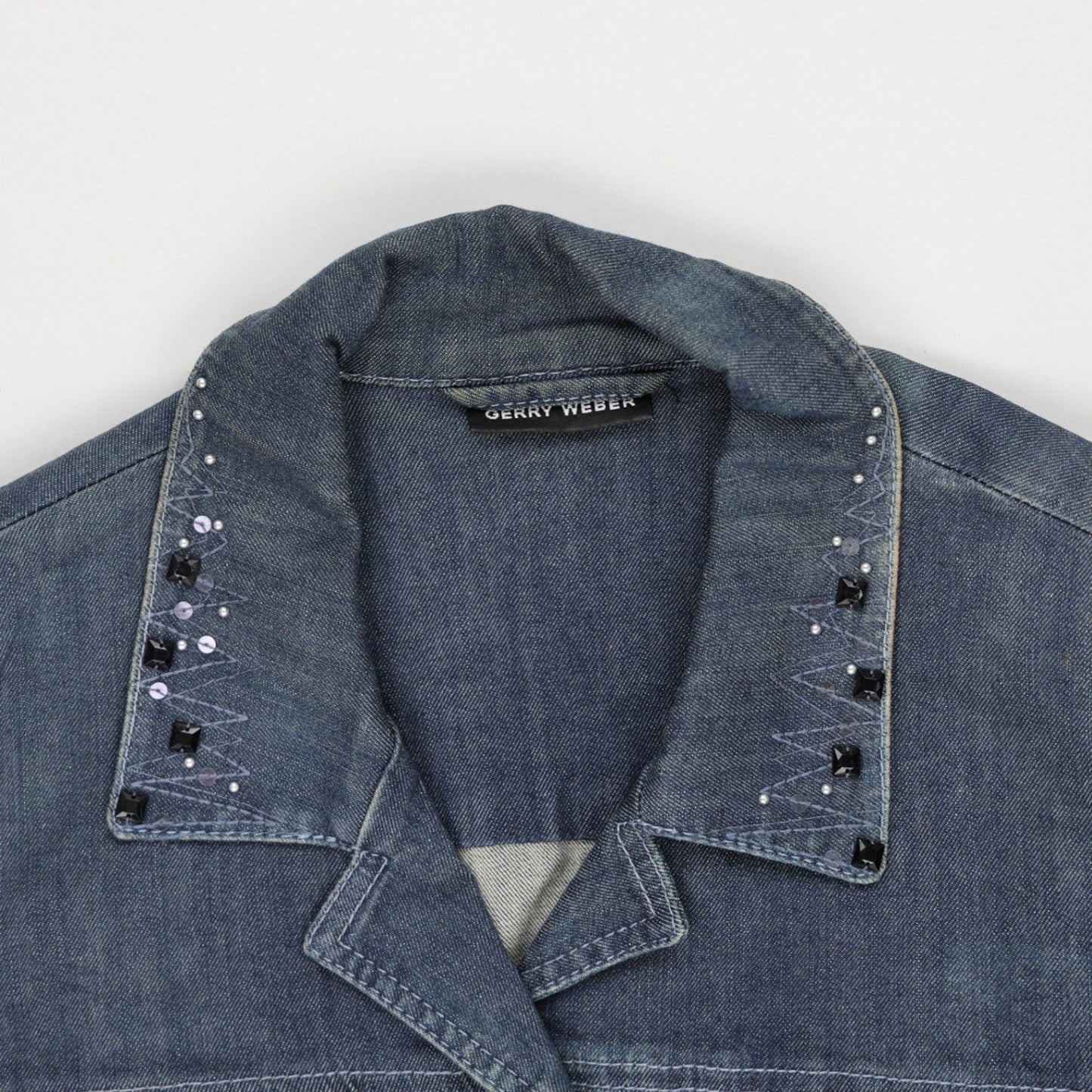 Gerry Weber Studded Denim Jacket Blue Size 18 97 Cotton 3 Elastane Casual Collared Women's