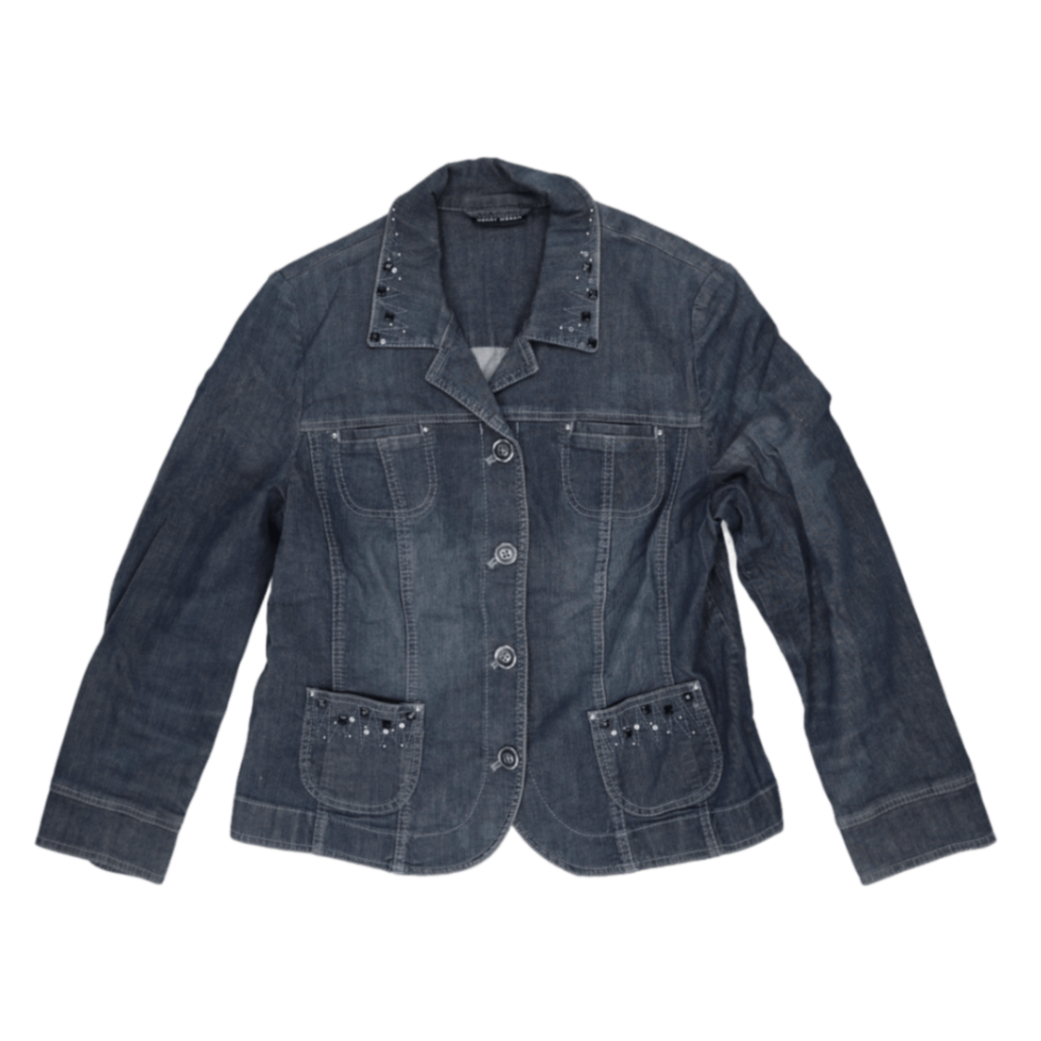 Gerry Weber Studded Denim Jacket Blue Size 18 97 Cotton 3 Elastane Casual Collared Women's