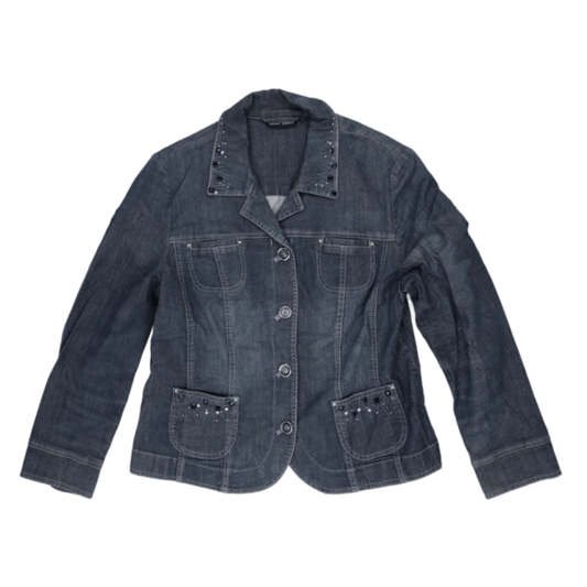 Gerry Weber Studded Denim Jacket Blue Size 18 97 Cotton 3 Elastane Casual Collared Women's