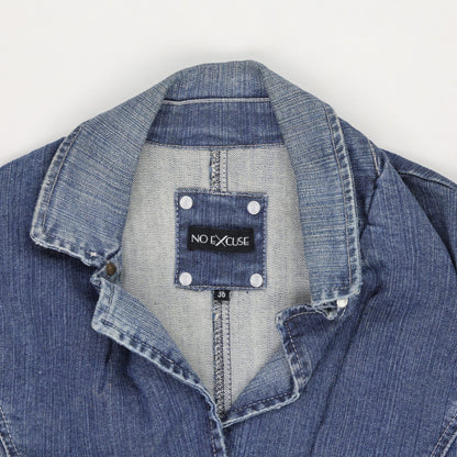 No Excuse Vintage Studded Blue Denim Blazer Jacket Women's Size 36 99% Cotton 1% Elastane Collared