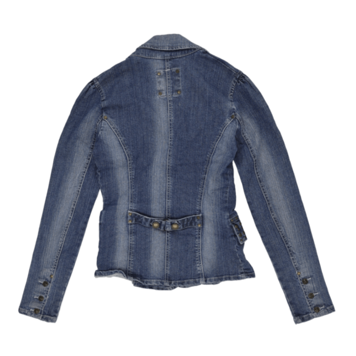 No Excuse Vintage Studded Blue Denim Blazer Jacket Women's Size 36 99% Cotton 1% Elastane Collared