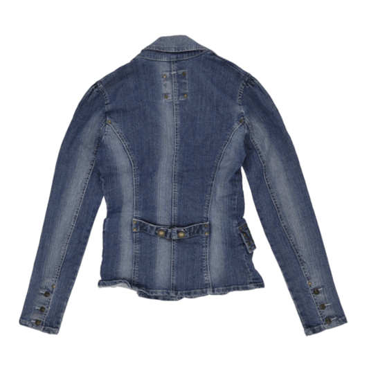 No Excuse Vintage Studded Blue Denim Blazer Jacket Women's Size 36 99% Cotton 1% Elastane Collared