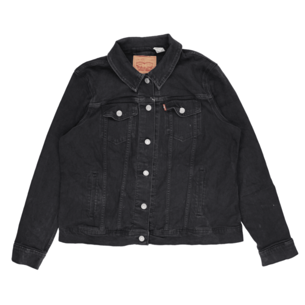 Levi's Black Denim Trucker Jacket Large 100 Percent Cotton Mens Activewear