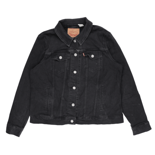 Levi's Black Denim Trucker Jacket Large 100 Percent Cotton Mens Activewear