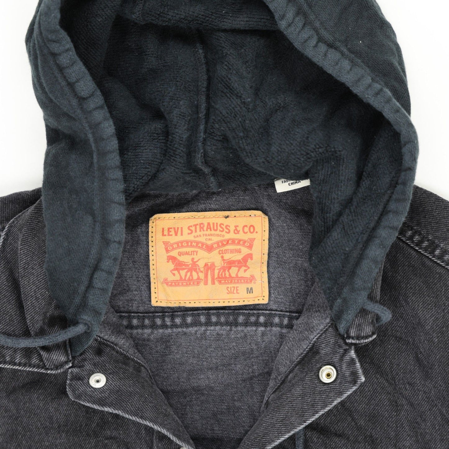 Levi's Black Hooded Trucker Jacket Men's Size M Cotton Blend Vintage