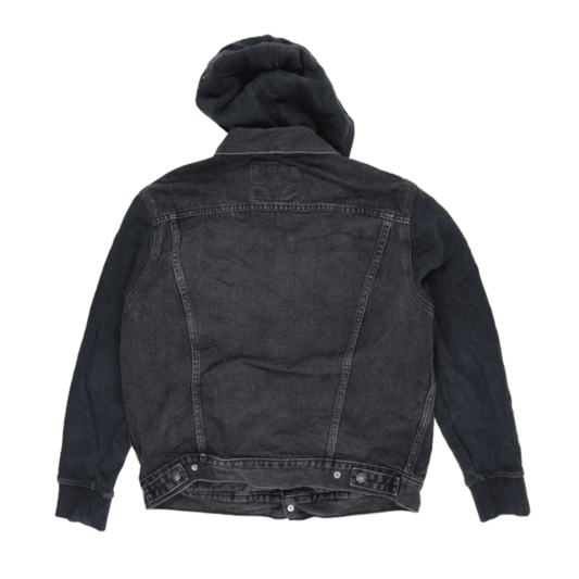 Levi's Black Hooded Trucker Jacket Men's Size M Cotton Blend Vintage