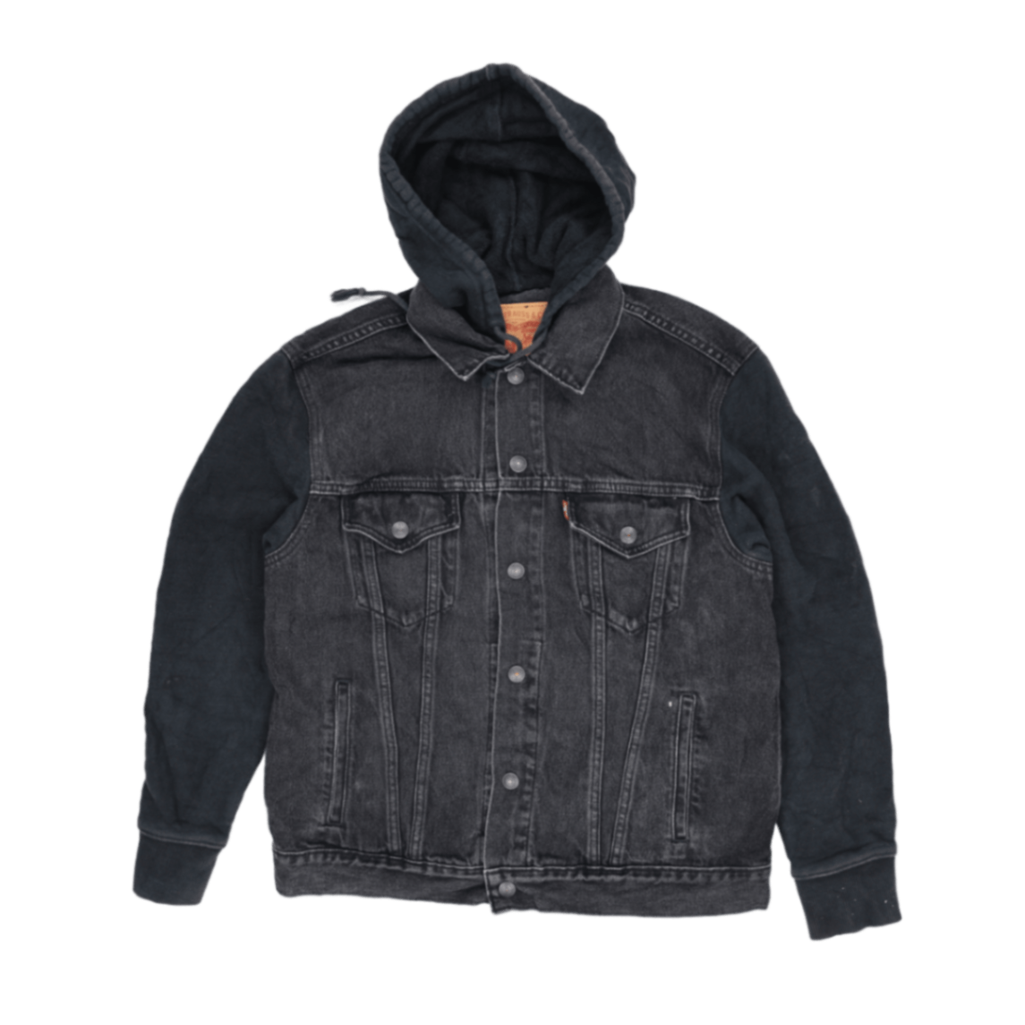 Levi's Black Hooded Trucker Jacket Men's Size M Cotton Blend Vintage