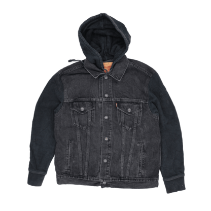 Levi's Black Hooded Trucker Jacket Men's Size M Cotton Blend Vintage