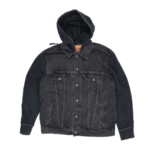 Levi's Black Hooded Trucker Jacket Men's Size M Cotton Blend Vintage