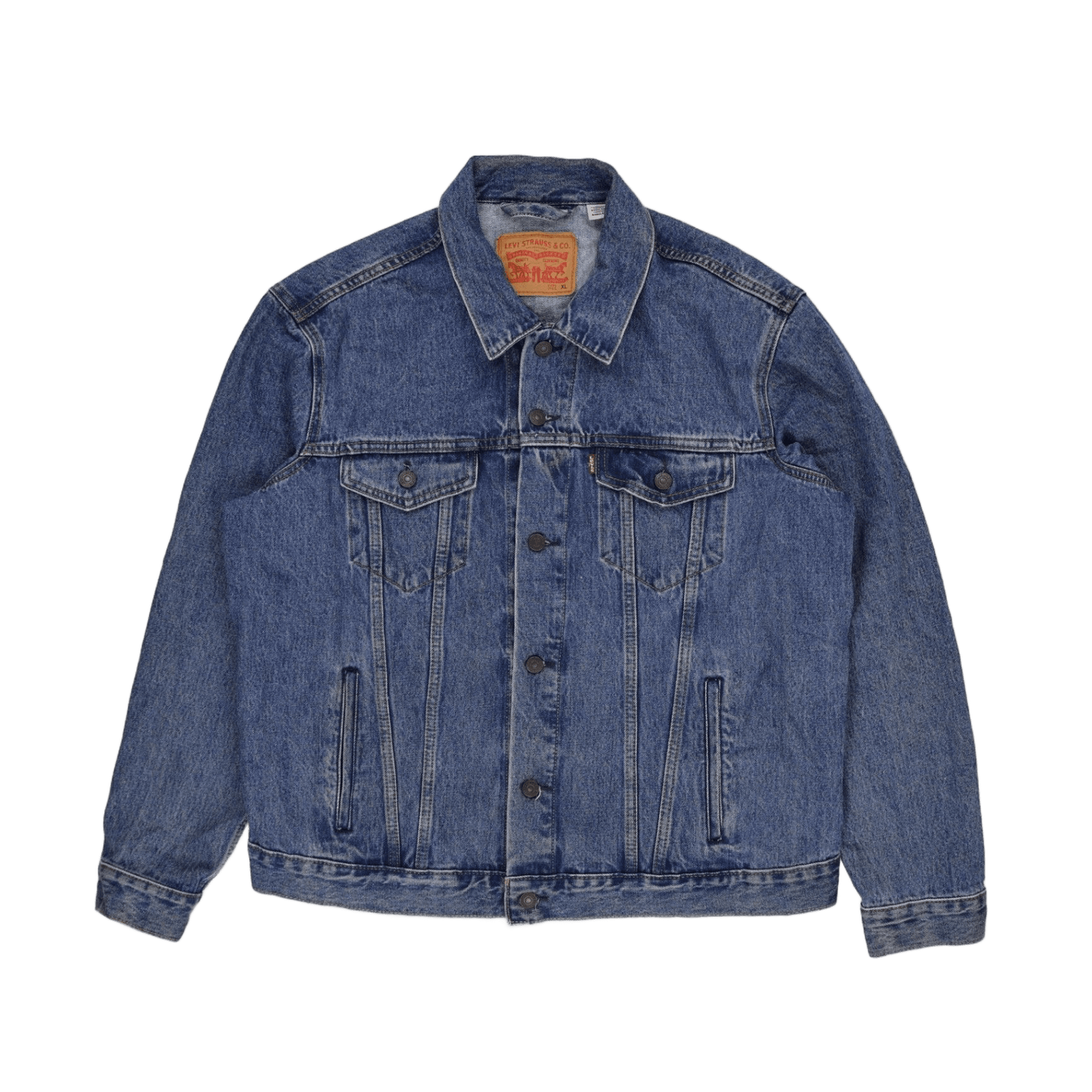 Levi's XL Blue Denim Jacket 100 Percent Cotton Vintage Style Collared Trucker Jacket