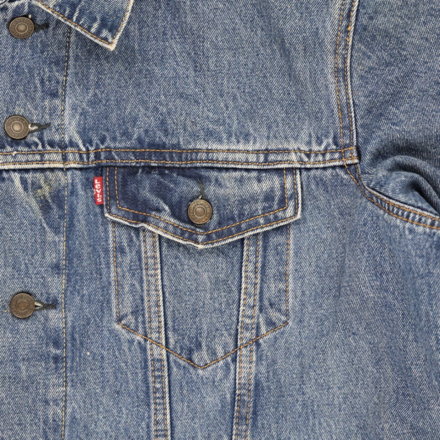 Levi's XL Blue Denim Jacket 100 Percent Cotton Vintage Style Collared Trucker Jacket