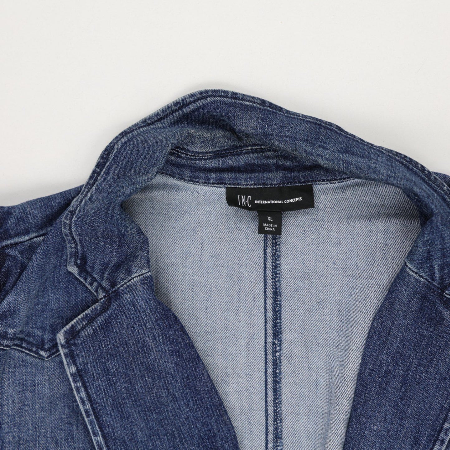 INC International Concepts Women's Denim Blazer Blue XL 80% Cotton 20% Polyester Notched Lapel