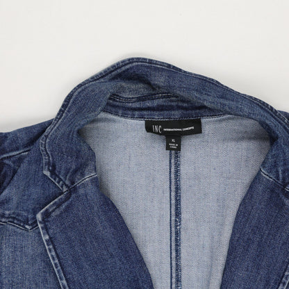 INC International Concepts Women's Denim Blazer Blue XL 80% Cotton 20% Polyester Notched Lapel