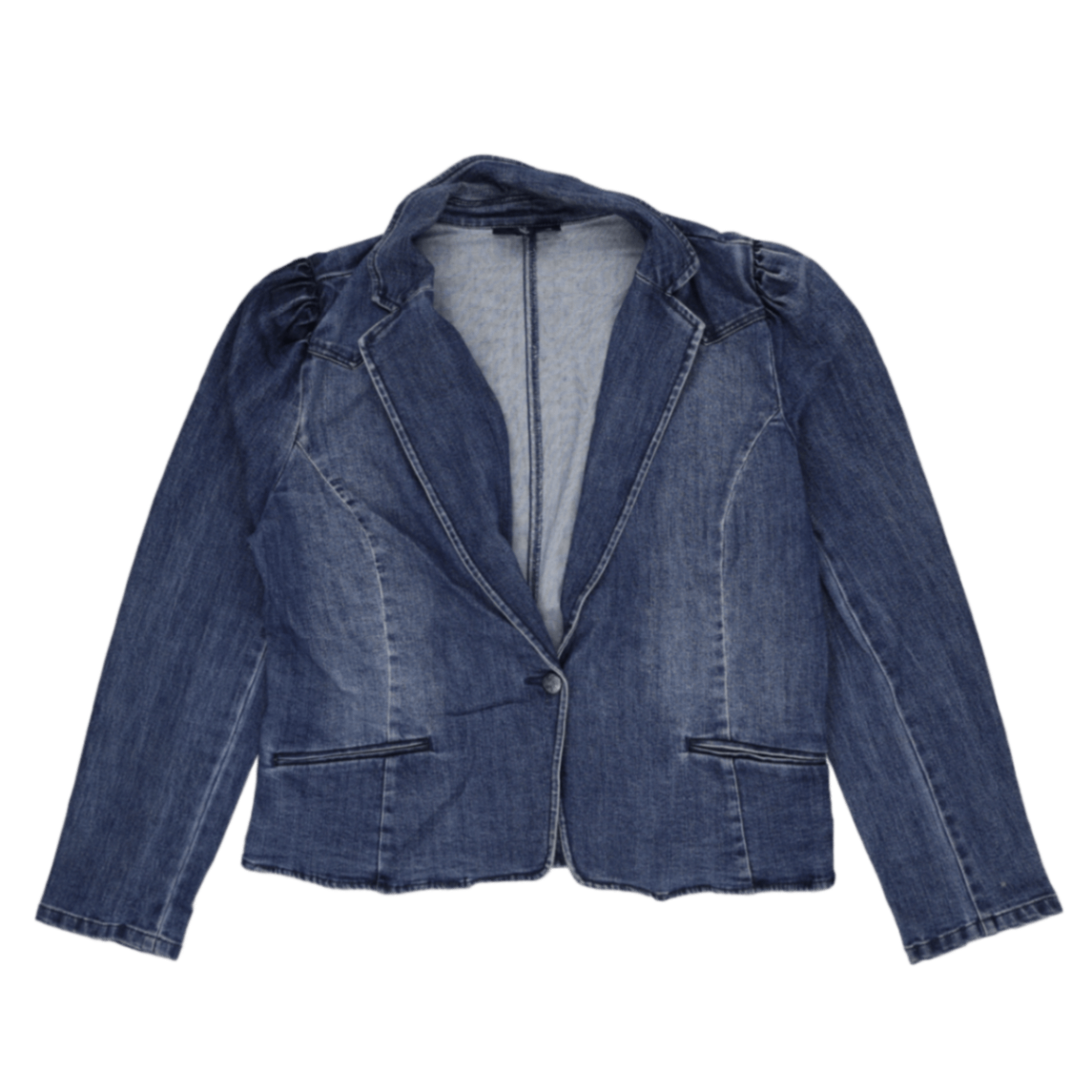 INC International Concepts Women's Denim Blazer Blue XL 80% Cotton 20% Polyester Notched Lapel