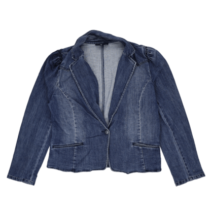 INC International Concepts Women's Denim Blazer Blue XL 80% Cotton 20% Polyester Notched Lapel