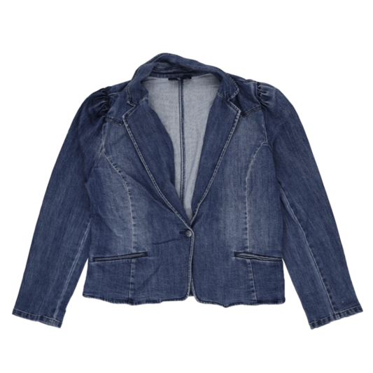 INC International Concepts Women's Denim Blazer Blue XL 80% Cotton 20% Polyester Notched Lapel